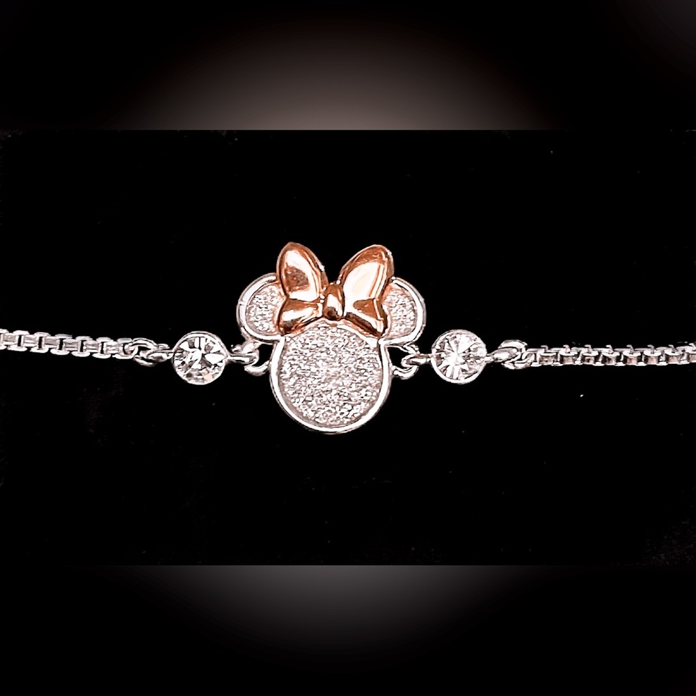 Kids Minnie Mouse Silver/Rose Gold Bracelet w/ Pave Crystals